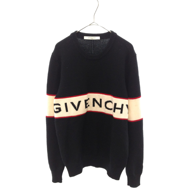 GIVENCHY - GIVENCHY ジバンシィ フロントロゴデザインクルーネックウールニットセーター 17F 7509 506 ブラックの