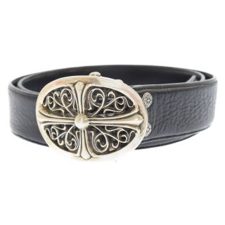 良品●CHROME HEARTS クロムハーツ レザー クラシックオーバルクロス  スターリングシルバー ベルト ブラック×シルバー 36 メンズ q11-st30303-668