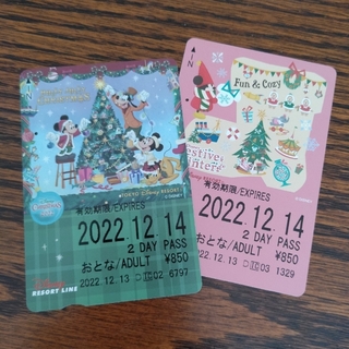 ディズニー(Disney)のディズニーリゾートライン フリーきっぷ 2 DAY PASS 2枚セット 使用済(遊園地/テーマパーク)