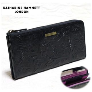 キャサリンハムネット(KATHARINE HAMNETT)の新品【キャサリンハムネット 】高級感 彫刻彫り花柄調 L字ファスナー長財布 黒(財布)