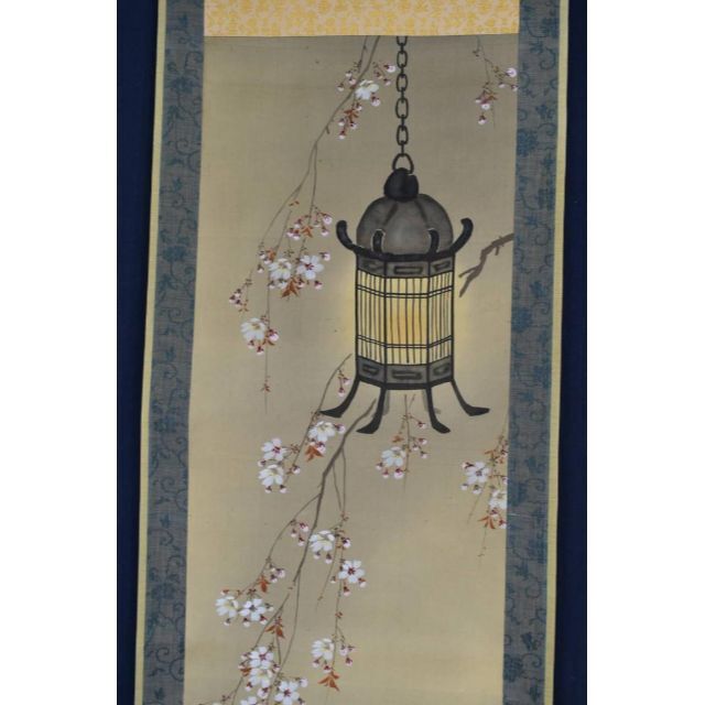 真作】大沢東観 /大澤/夜桜図/吊灯篭/桜花図/掛軸/名家伝来/AA 真作】大沢東観 /大澤/夜桜図/吊灯篭/桜花図/掛軸/名家伝来/AA
