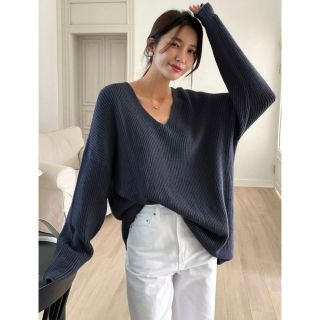 ザラ(ZARA)の新品未着用SHEIN DAZY ドロップショルダーリブニットセーター Mネイビー(ニット/セーター)