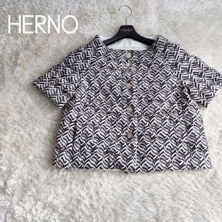 HERNO ショート リバーシブルダウン 半袖 上品 総柄 サイズ40-