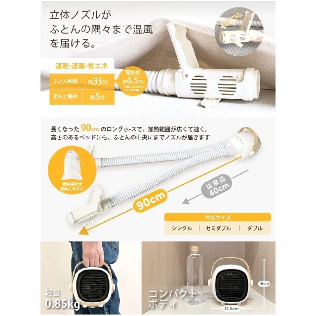 布団乾燥機 ヒーター 小型 靴乾燥機 衣類乾燥 White