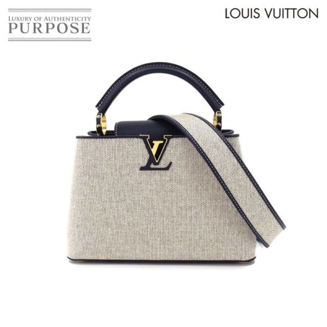 未使用 展示品 ルイ ヴィトン LOUIS VUITTON カプシーヌ BB 2way ハンド ショルダー バッグ キャンバス レザー ベージュ ネイビー 90163342ファスナーポケット×１