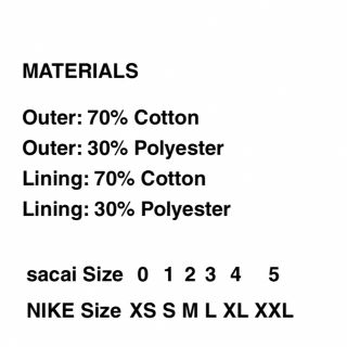 NIKE x sacai Full Zip Hoodie Lサイズ