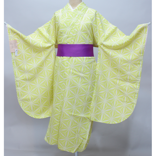 二尺袖着物 単品 仕立て上がり 麻の葉柄 ショート丈 NO22589-3