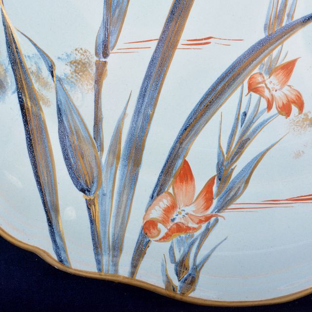 仏蘭西十九世紀　エミール・ガレ作　花文　飾絵皿　サイン入　額装　K　R5293B