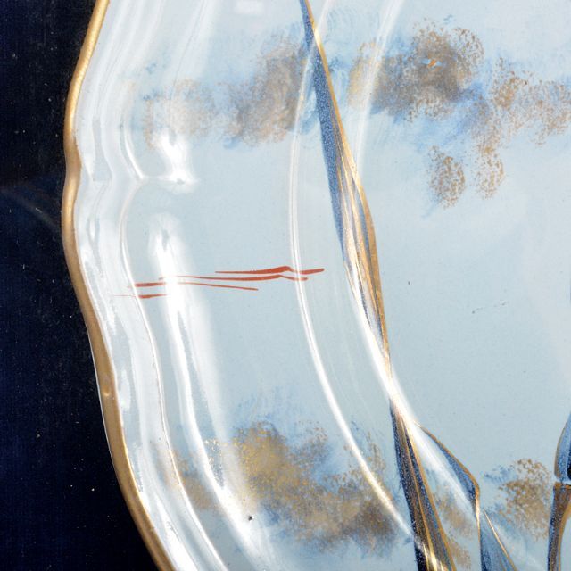 仏蘭西十九世紀　エミール・ガレ作　花文　飾絵皿　サイン入　額装　K　R5293B