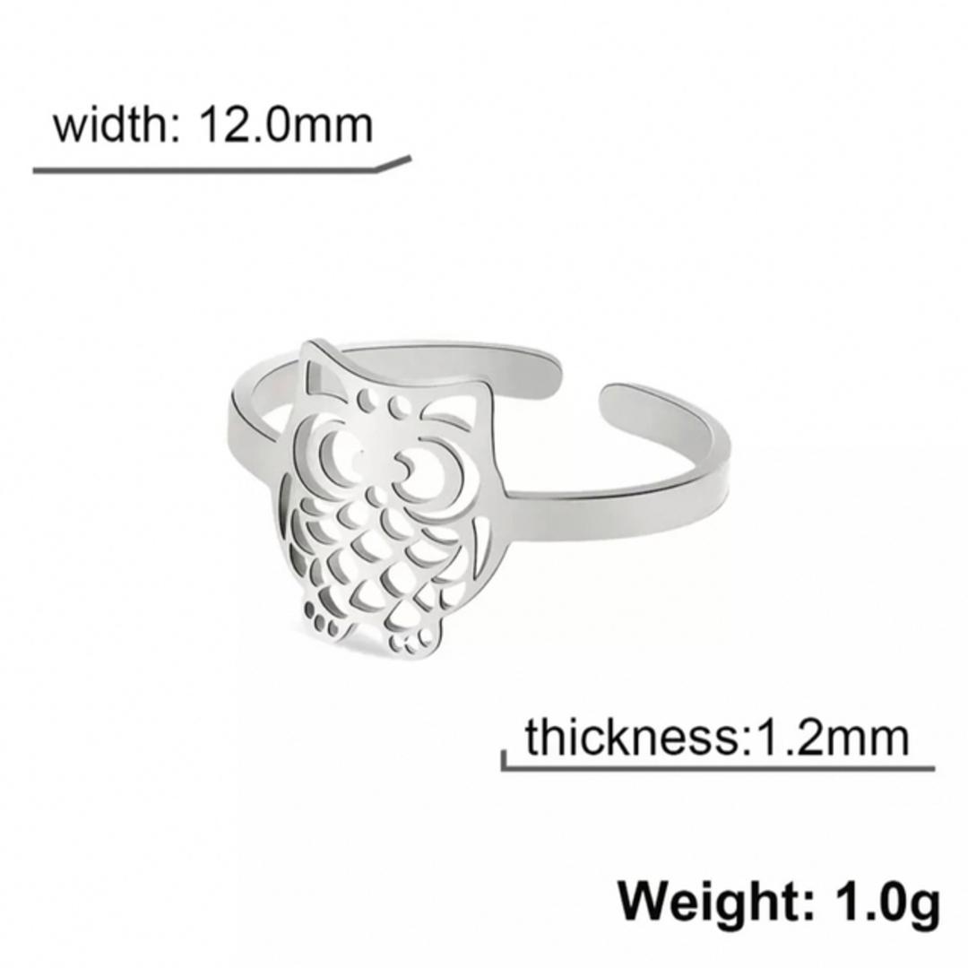 [新品]ステンレス フクロウ リング シルバー フリーサイズ メンズのアクセサリー(リング(指輪))の商品写真