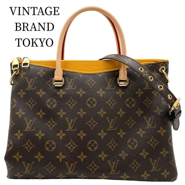 約72cm幅LOUIS VUITTON ルイヴィトン 2WAY モノグラム パラス Pallas ハンドバッグ ショルダーバッグ 肩掛け サフラン 鞄 かばん M40929    ブラウン 茶 イエロー ゴールド金具 レディース ギフト 美品【品】