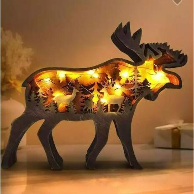 トナカイ プレゼント 木製 装飾品LEDライト付き 3D森の動物 レトロ彫刻 | フリマアプリ ラクマ
