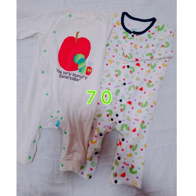 ERIC CARLE(エリックカール)のはらぺこあおむし ロンパース ２枚セット ７０ ERiC CARLE 赤ちゃん キッズ/ベビー/マタニティのベビー服(~85cm)(ロンパース)の商品写真