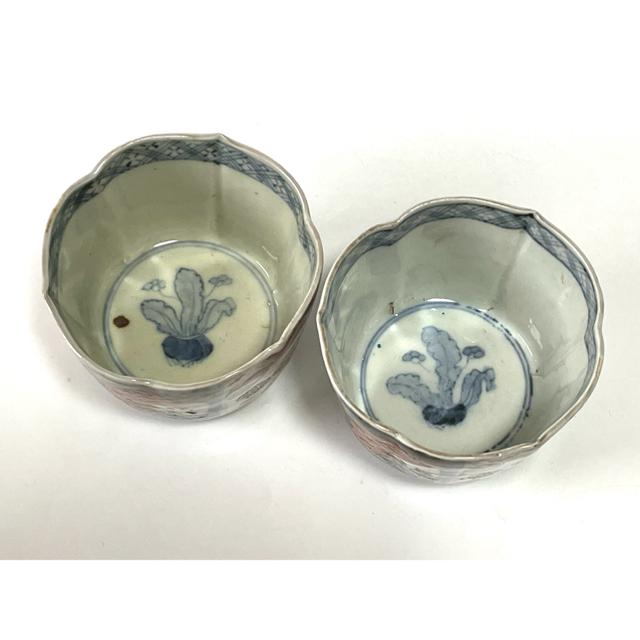 2022年最新春物 骨董 古伊万里 金襴手 色絵 輪花縁 野菜文 向付 蕎麦