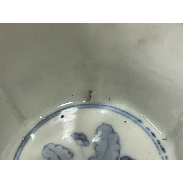 骨董 古伊万里 金襴手 色絵 輪花縁 野菜文 向付 蕎麦猪口 2点 ペアの