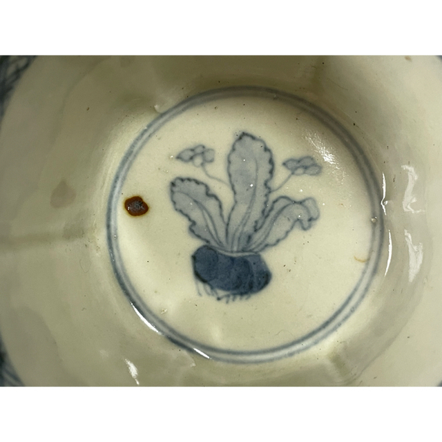 骨董 古伊万里 金襴手 色絵 輪花縁 野菜文 向付 蕎麦猪口 2点 ペアの