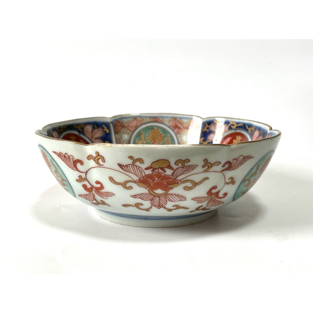 骨董 古伊万里 色絵 金襴手 輪花縁 膾皿 なます皿 輸出伊万里 大聖寺