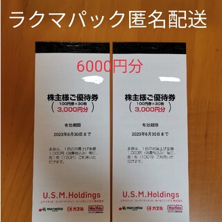 ユナイテッドスーパーマーケット株主優待券6000円分【匿名配送　送料込】(ショッピング)