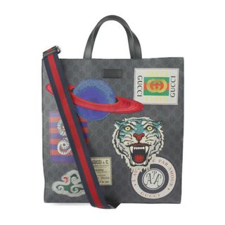 グッチ(Gucci)のGUCCI グッチ GGスプリーム クーリエ トートバッグ 495559 PVC レザー  グレー マルチカラー  2WAY ショルダーバッグ ワッペン 【本物保証】(トートバッグ)