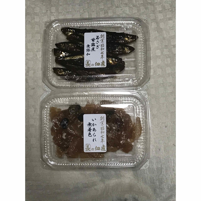 食品　秋田県潟上市のカクチョウの佃煮　2パック（若さぎ甘露煮無添加・いかあられ）