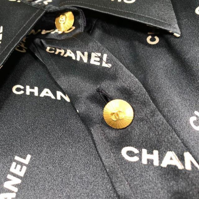 CHANEL』シャネル 飛び散りロゴ/ヴィンテージ シルクシャツ / ブラウス