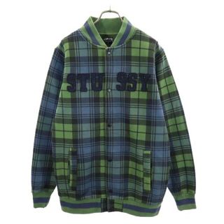 ステューシー(STUSSY)のステューシー スウェット チェック柄 スタジャン M グリーン×ネイビー STUSSY 裏起毛 ロゴ メンズ 【中古】  【221223】(ダッフルコート)