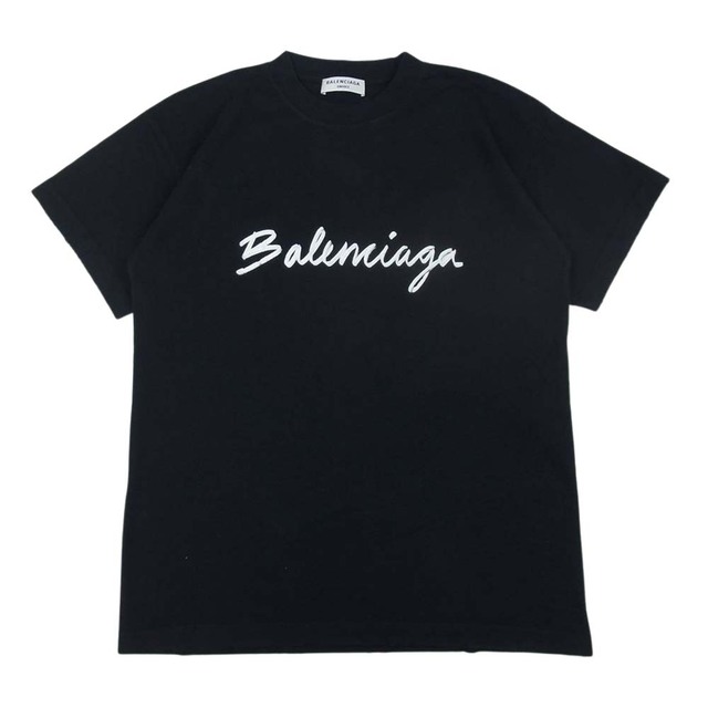 BALENCIAGA バレンシアガ 22AW 612965 TMVB4 1070 シグネチャー ロゴ プリント 半袖 Tシャツ ブラック系 XXS【美品】約50cm袖丈