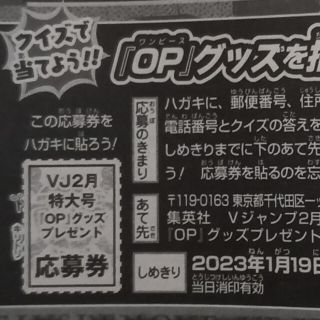 シュウエイシャ(集英社)のワンピースグッズプレゼント応募券　　Vジャンプ２月特大号(その他)