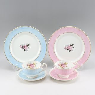 エインズレイ(Aynsley China)の【AYNSLEY】エインズレイ エイシアンローズ カップ＆ソーサー＆プレート×2 ブルー＆ピンク _ 食器(食器)