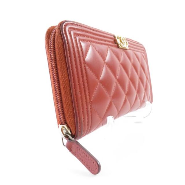 CHANEL シャネル A80288 ボーイシャネル ロングジップウォレット 1点 ラムスキン ラウンドファスナー長財布 赤 茶 レンガ レディース AU1153W