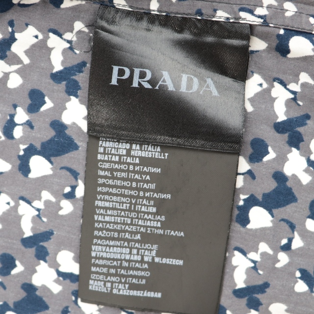 プラダ 2015 総柄 長袖シャツ メンズ コットン グレー 38 イタリア製 PRADA