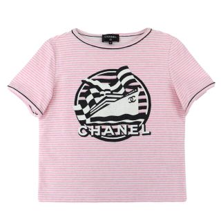 [USED/]CHANEL シャネル 半袖Ｔシャツ トップス ボーダー ホワイト ブラック 半袖 美品 38サイズ ブラック ホワイト コットン 38  ai-tdc-015083