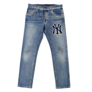 グッチ(Gucci)のグッチ 18AW ニューヨークヤンキース デニムパンツ メンズ インディゴ 32 ジーンズ ボタンフライ NY Yankees Slim Denim Jeans GUCCI(デニム/ジーンズ)