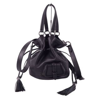 ランセル(LANCEL)の美品 ランセル Lancel バッグ 2way 巾着 ハンドバッグ ショルダーバッグ カーフレザー カバン 鞄 レディース ブラック(ハンドバッグ)