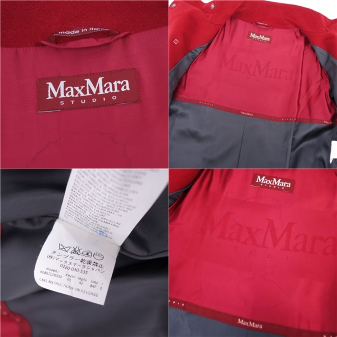 美品 マックスマーラ Max Mara STUDIO コート ロングコート ハイネック ウール 無地 アウター レディース イタリア製 JI42  USA8 FB40 GB10(L相当) レッド