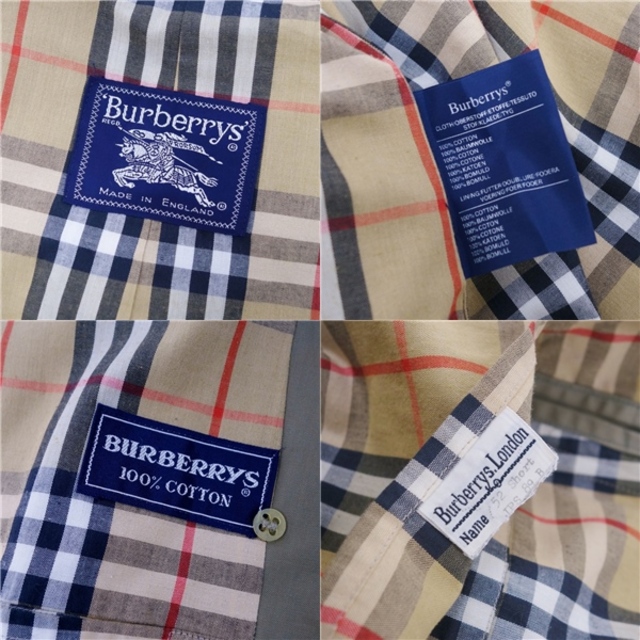 BURBERRY(バーバリー)の美品 Vintage バーバリー Burberrys コート 英国製 トレンチコート コットン100％ 裏チェック アウター メンズ 52(L相当) オリーブカーキ メンズのジャケット/アウター(トレンチコート)の商品写真