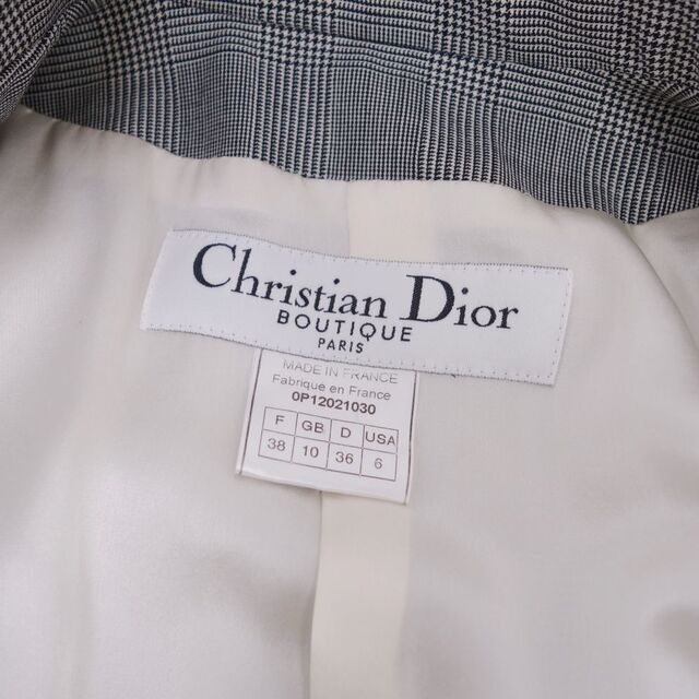 Christian Dior(クリスチャンディオール)のVintage クリスチャンディオール Christian Dior ジャケット テーラード チェック ウール アウター レディース フランス製 F38 GB10 USA6(M相当) グレー レディースのジャケット/アウター(テーラードジャケット)の商品写真