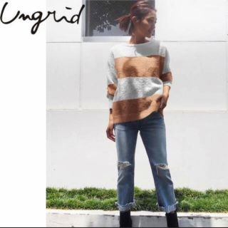 ungrid ブークレボーダーニット ブラウン