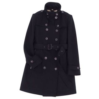 バーバリー(BURBERRY)の美品 バーバリー BURBERRY コート ウール カシミヤ ダブルブレスト レディース アウター UK8 US6 IT40(M相当) ブラック(その他)