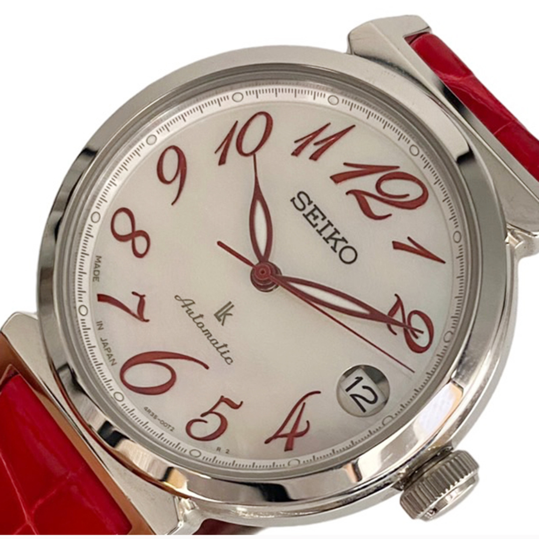 セイコー SEIKO ルキア SSVM015 レッド/シルバー クロコダイルバンド 自動巻き レディース 腕時計