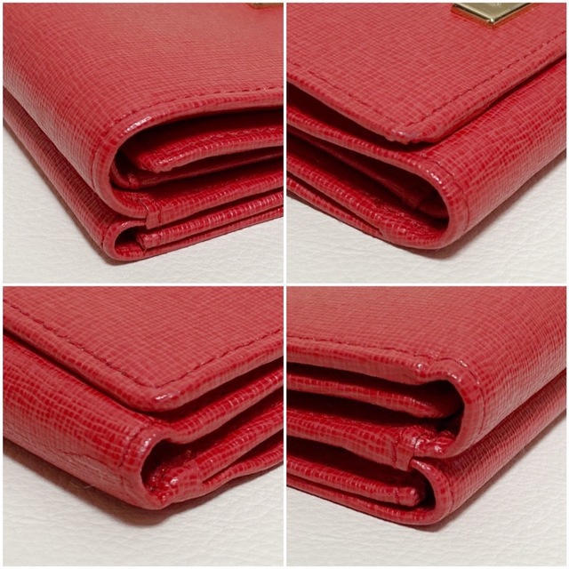 コンパクトサイズ❗️FURLA フルラ✨財布 三つ折財布 定期入れ レッド赤大容量