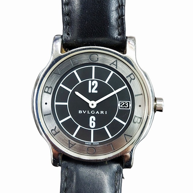 18cm腕周りブルガリ ST35S ソロテンポ 腕時計 クォーツ デイト 稼働品 黒文字盤