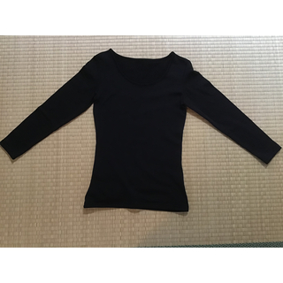 裏起毛　レディースUネックTシャツ　ブラック(Tシャツ(長袖/七分))