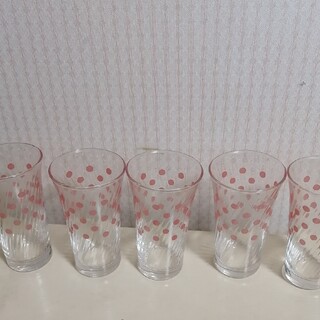 グラス 5客 ピンク 水玉模様 レトロ コップ セット(グラス/カップ)