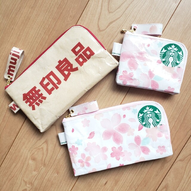 Starbucks Coffee(スターバックスコーヒー)の専用🌠ハンドメイドスターバックス無印良品紙袋リメイクお札ポーチ舟型トートバッグ ハンドメイドのファッション小物(ポーチ)の商品写真