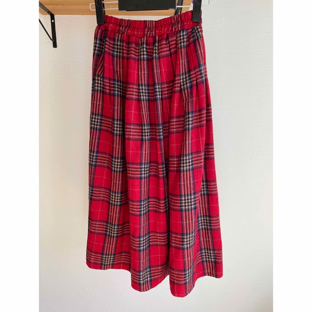 【ぴー様専用】チェック　スカート　ロング　赤　冬　ウエストゴム レディースのスカート(ロングスカート)の商品写真