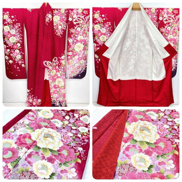 京友禅 刺繍 銀通し 帯セット 振袖 トールサイズ 正絹 赤 ピンク 紫 037 3