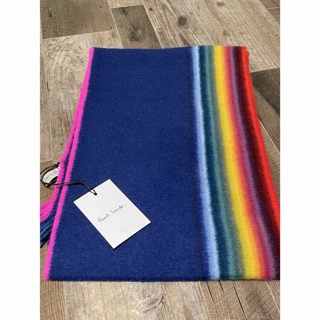 Paul Smith(ポールスミス)のポールスミス　マフラー　ウールニット ブルー RAINBOW EDGE メンズのファッション小物(マフラー)の商品写真