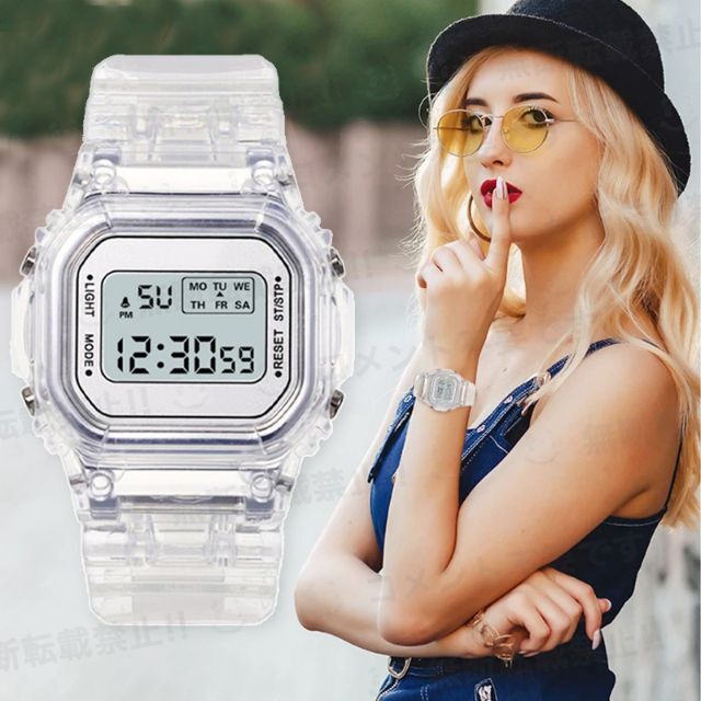 デジタル腕時計 韓国クリアホワイト白スケルトン 透明ウォッチシースルーオルチャン 通販