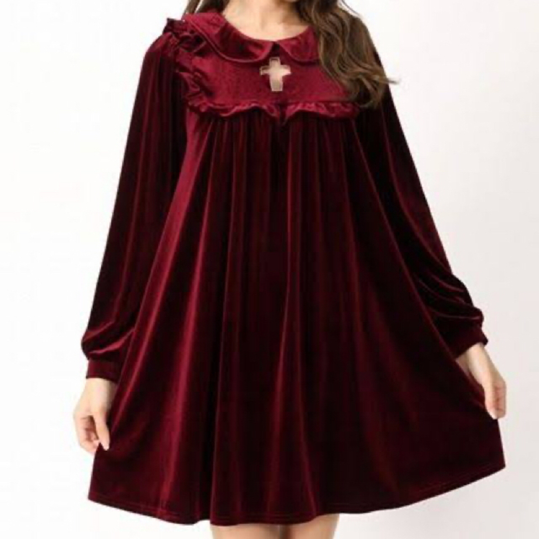 katie DRESS IN VELVET one-piece ボルドー